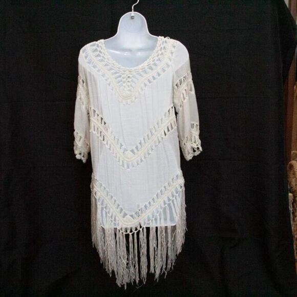 Paradise USA 70s Style Hippie Boho Gypsy Festival Long Crochet Vest Fringes M/L - Picture 6 of 9